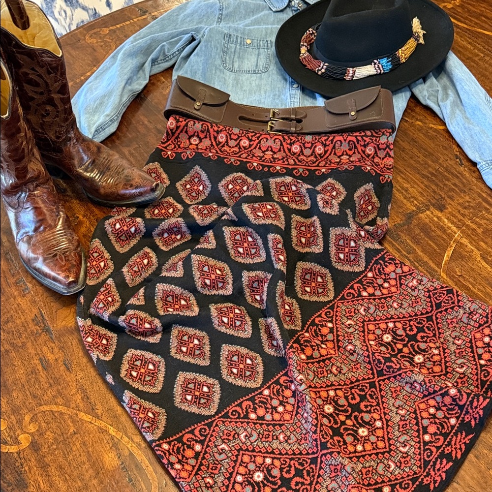 Peruvian Connection Kilim Patterned - Maxi Skirt … - image 9